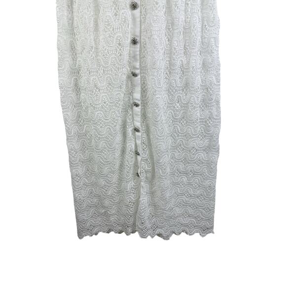 Moeva Flavy White Lace Cover-Up Maxi Skirt Large Crystal Rhinestone Snap Button - Picture 4 of 16